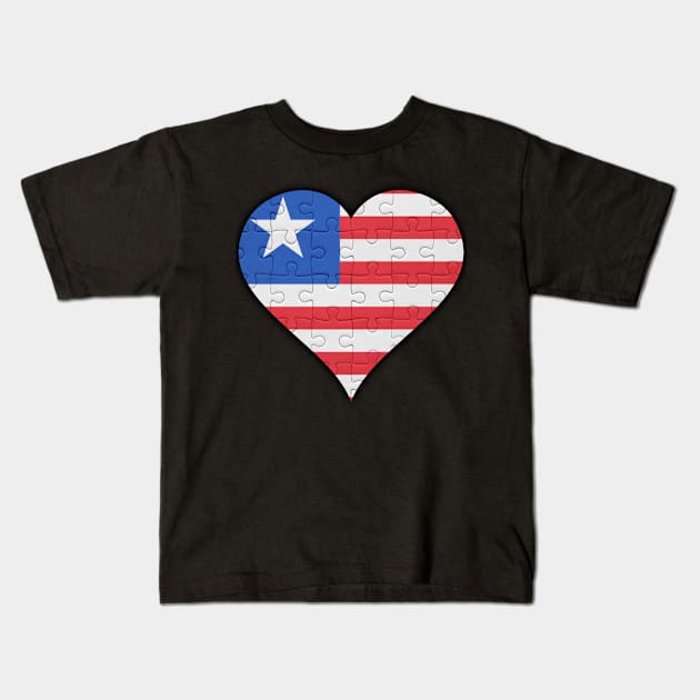 Liberian Jigsaw Puzzle Heart Design - Gift for Liberian With Liberia Roots Kids T-Shirt by Country Flags